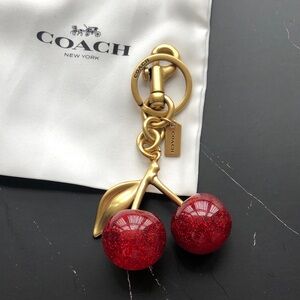 Coach Gold-tone Cherry Keychain with Red Glitter Cherries